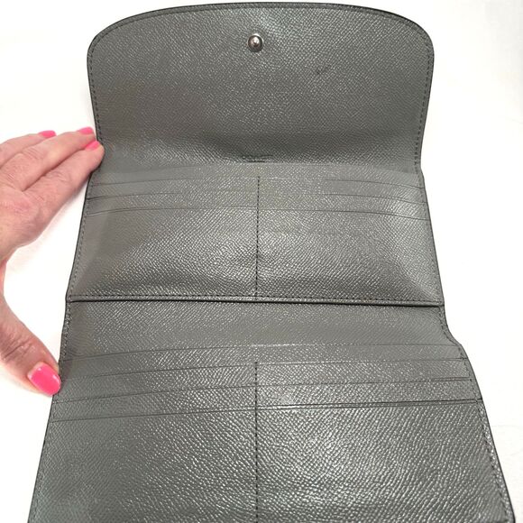 Coach Pebbled Gray Leather Slim Envelope Wallet Clutch snap closure - Picture 5 of 14